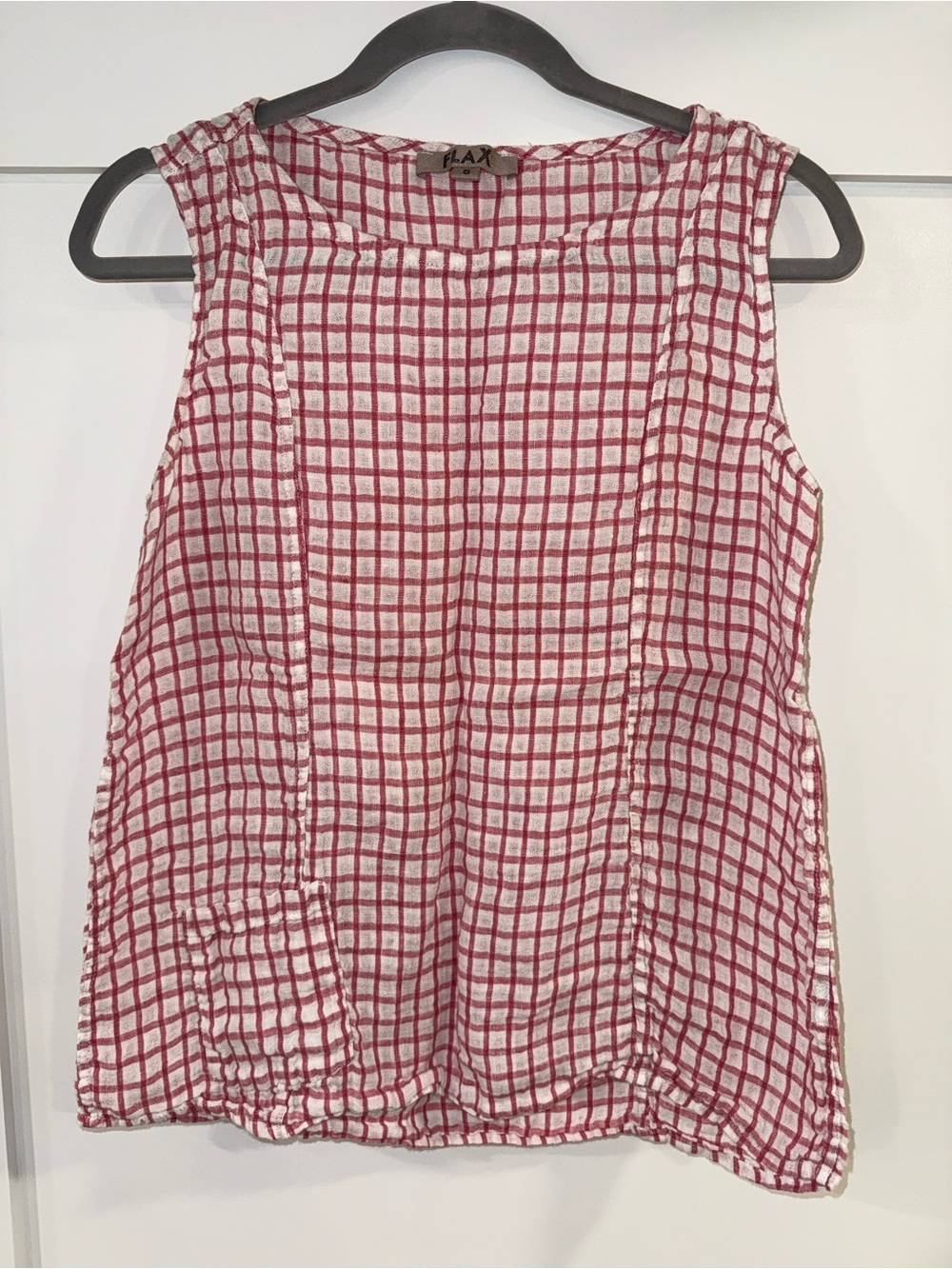 FLAX Red and White Checked Sleeveless Linen Tank